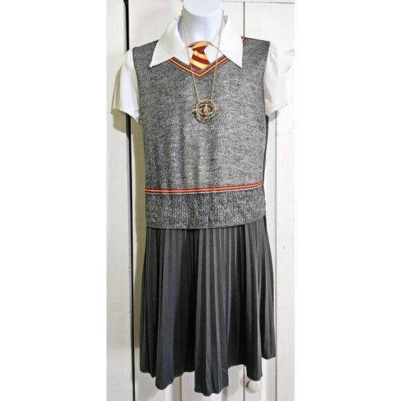 Harry Potter Hermione Girls Costume Dress Robe Time Turner Necklace Kids LG - Picture 5 of 8